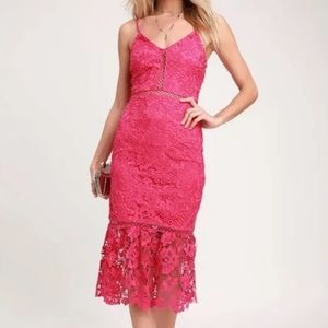 Lulus Taliah Hot Pink Lace Dress, XS